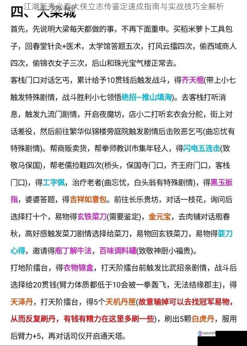 江湖新秀必看大侠立志传鉴定速成指南与实战技巧全解析