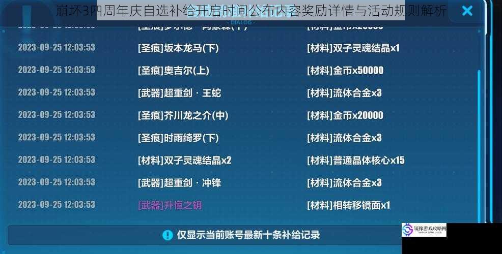 崩坏3四周年庆自选补给开启时间公布内容奖励详情与活动规则解析